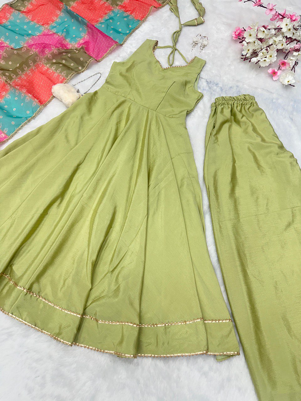 Olive hue harmony Anarkali suit set