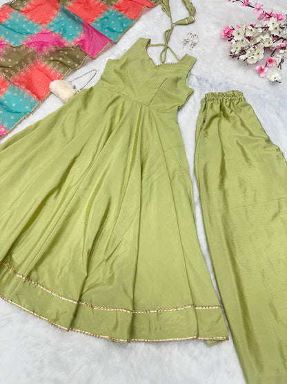 Olive hue harmony Anarkali suit set