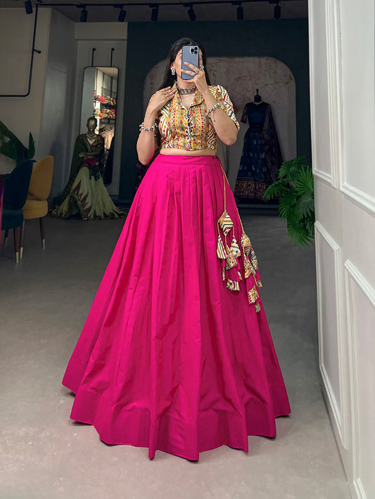 Pink Color Plain Cotton Co-ord Set Lehenga Choli