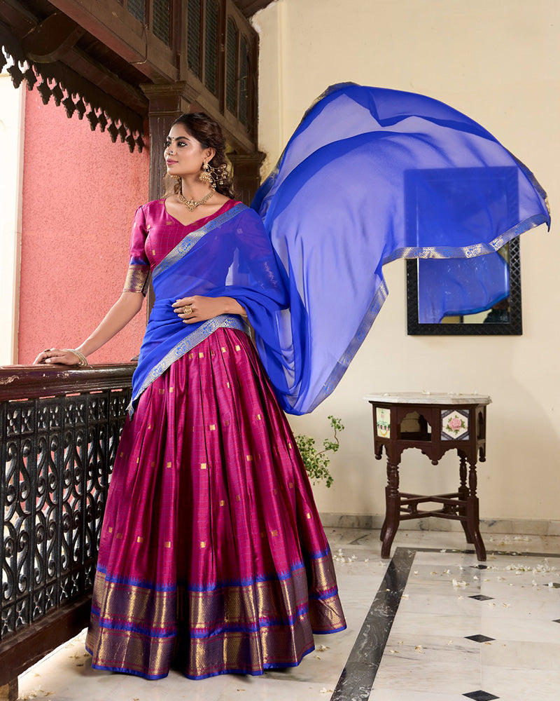 Pink Color Cotton Silk Designer South Indian Half Saree Lehenga Choli