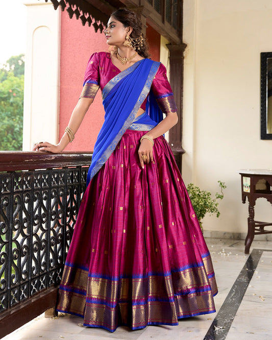 Pink Color Cotton Silk Designer South Indian Half Saree Lehenga Choli