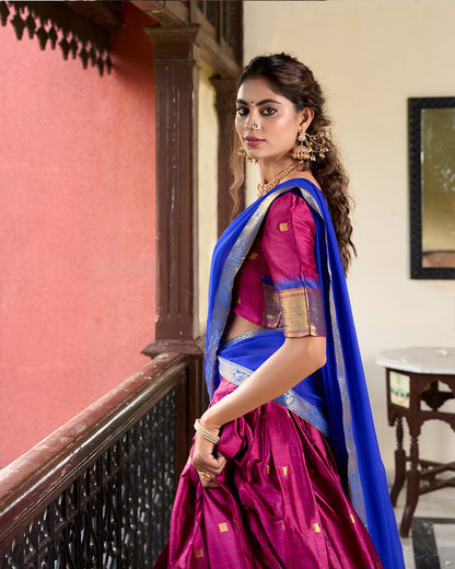Pink Color Cotton Silk Designer South Indian Half Saree Lehenga Choli