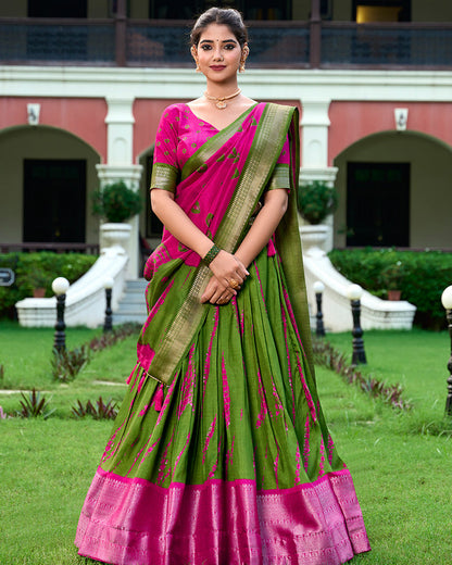 Pink Color Dola Silk Shibori Print  Half Saree Lehenga Choli
