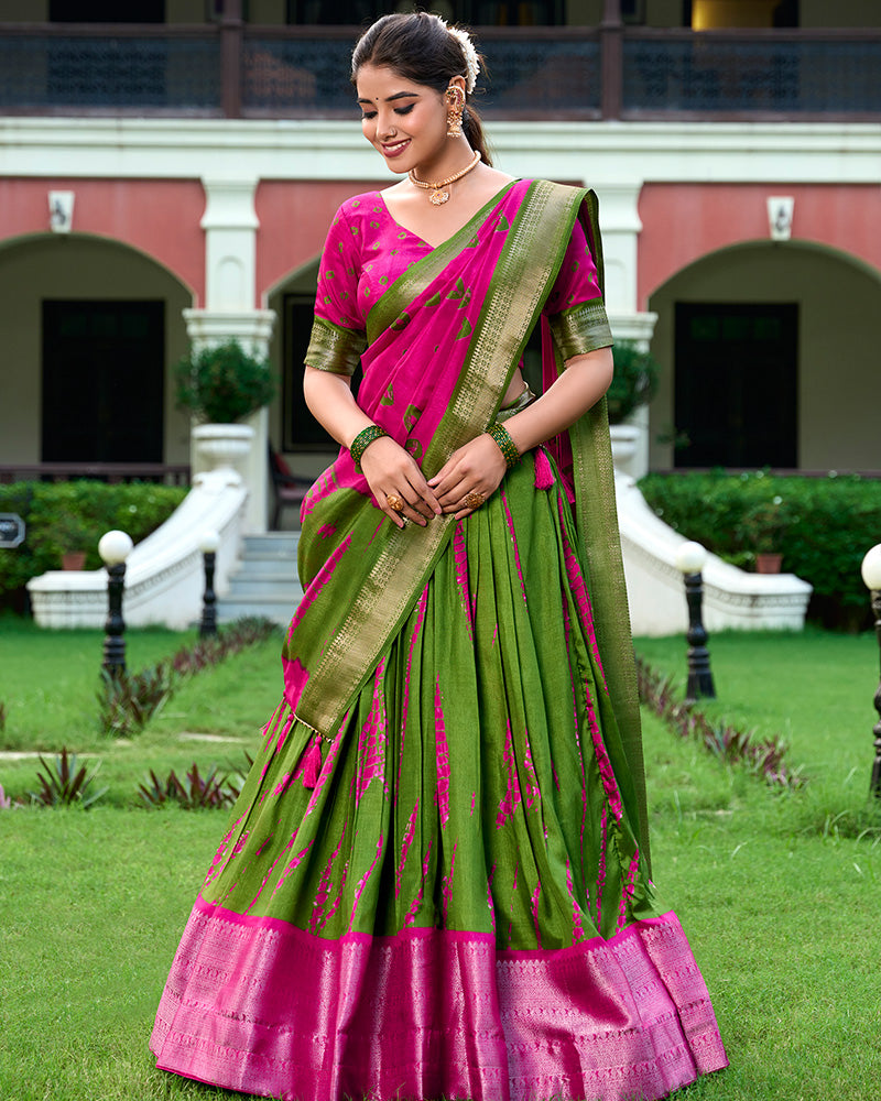 Pink Color Dola Silk Shibori Print  Half Saree Lehenga Choli