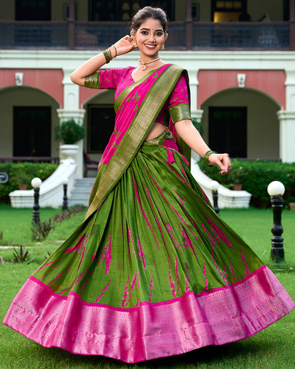 Pink Color Dola Silk Shibori Print  Half Saree Lehenga Choli
