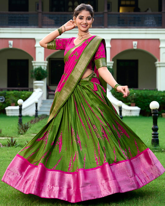 Pink Color Dola Silk Shibori Print  Half Saree Lehenga Choli