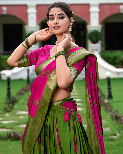Pink Color Dola Silk Shibori Print  Half Saree Lehenga Choli