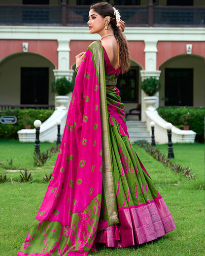 Pink Color Dola Silk Shibori Print  Half Saree Lehenga Choli