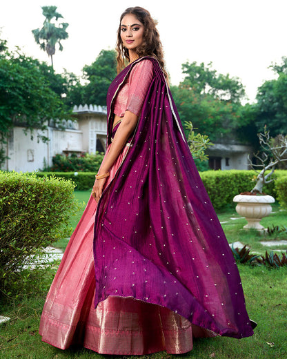 Pink Color Kanchipuram Designer Fancy Half Saree Lahenga