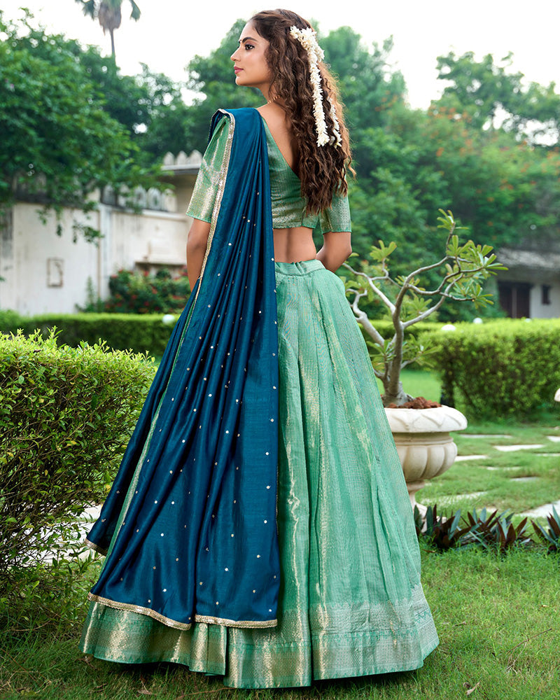Pista Color Kanchipuram Designer Half Saree Lehenga Choli
