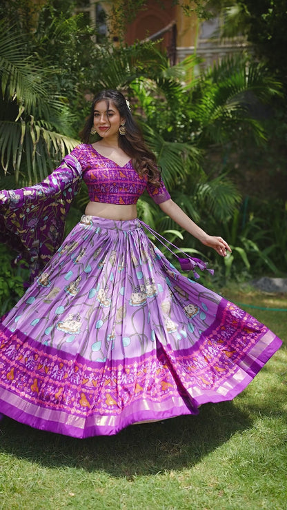 Lavender Color Tussar Silk Patola Printed Lehenga Choli