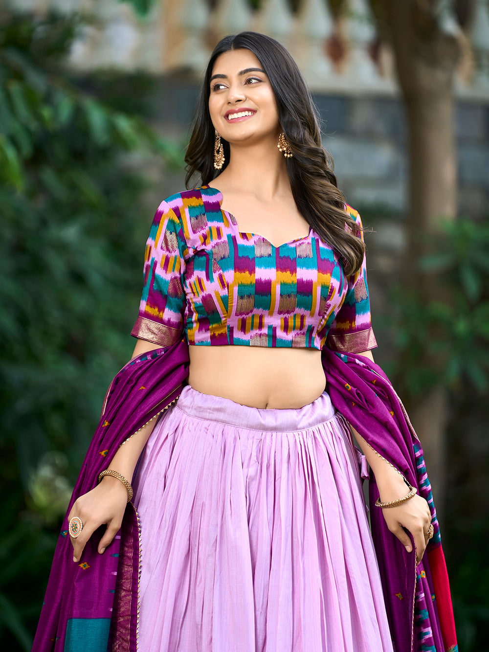 Light Pink Color Print With Foil Work Tussar Silk Lehenga Choli