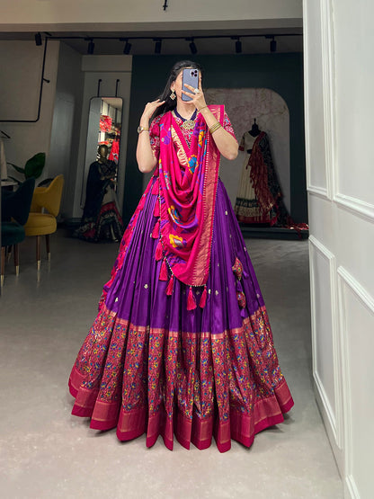 Purple Color Print With Foil Work Tussar Silk Lehenga Choli