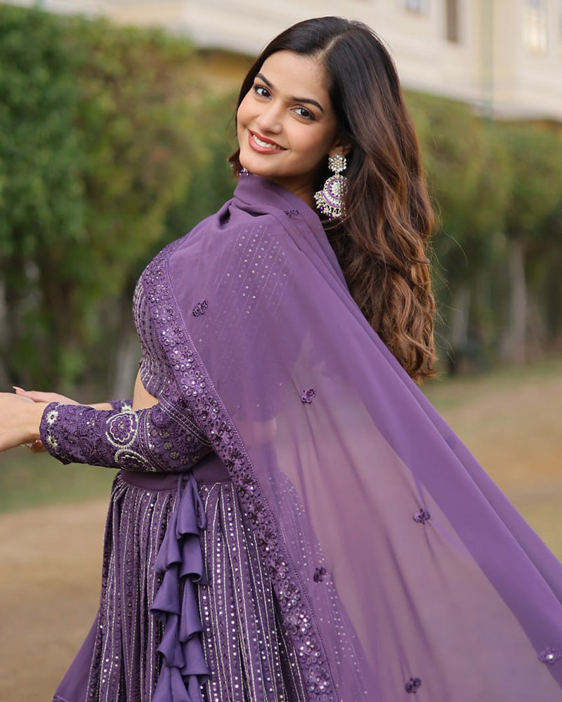 Georgette Sequence Embroidery Purple Lehenga Choli