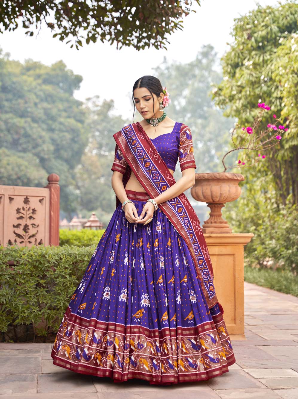 Purple Color Patola Print With Foil Work Tussar Silk Lehenga Choli