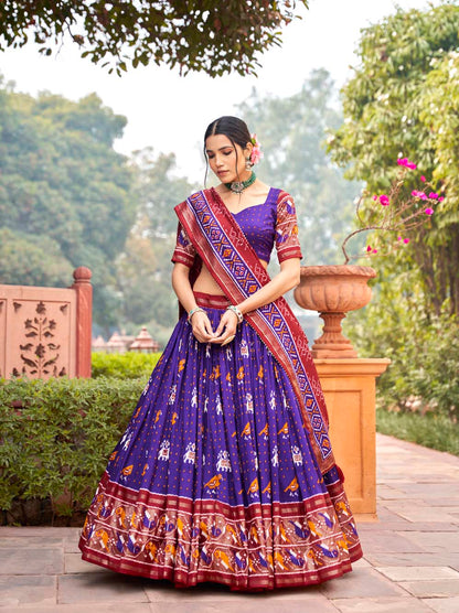 Purple Color Patola Print With Foil Work Tussar Silk Lehenga Choli