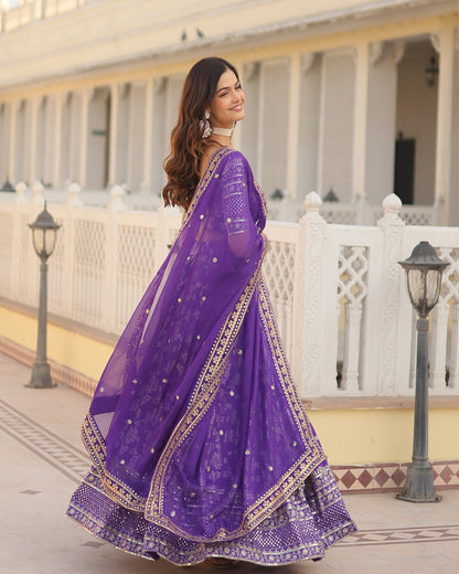 Pure Viscose Jacquard Purple Lehenga Choli