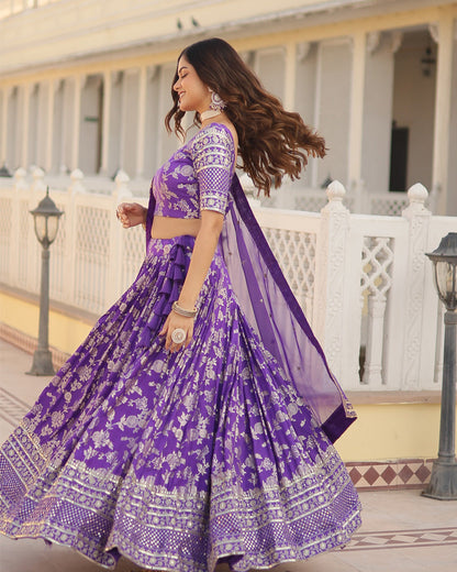 Pure Viscose Jacquard Purple Lehenga Choli