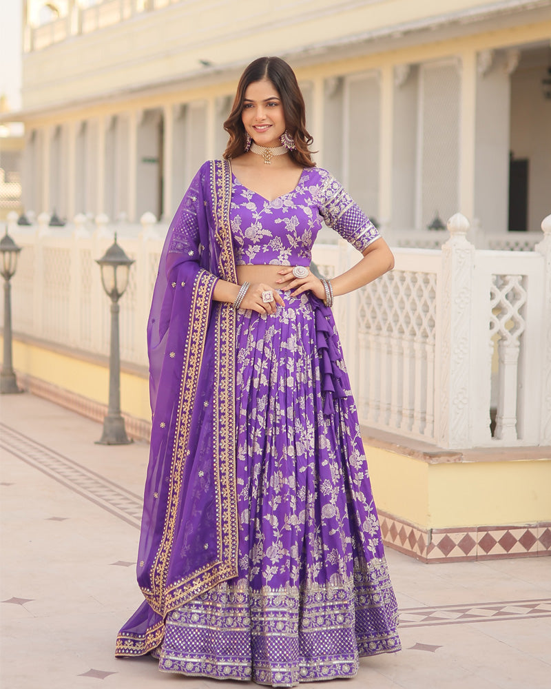 Pure Viscose Jacquard Purple Lehenga Choli