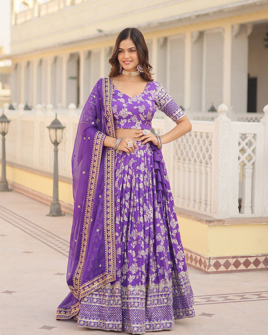 Pure Viscose Jacquard Purple Lehenga Choli