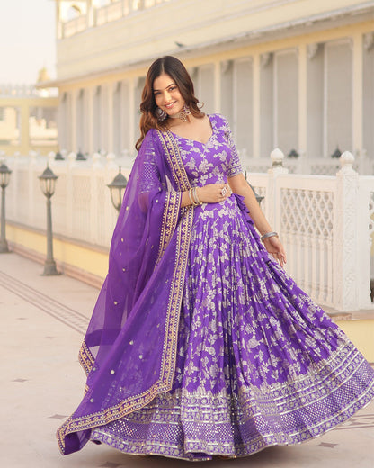 Pure Viscose Jacquard Purple Lehenga Choli