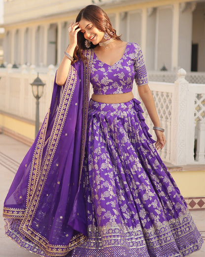 Pure Viscose Jacquard Purple Lehenga Choli