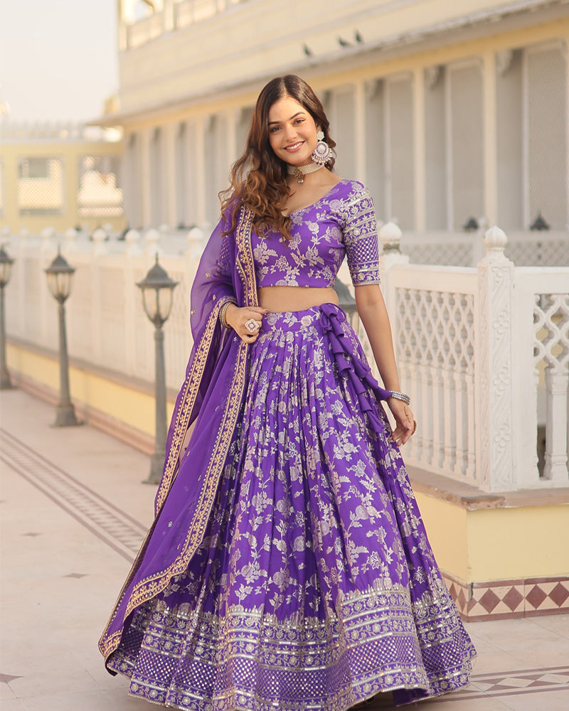 Pure Viscose Jacquard Purple Lehenga Choli