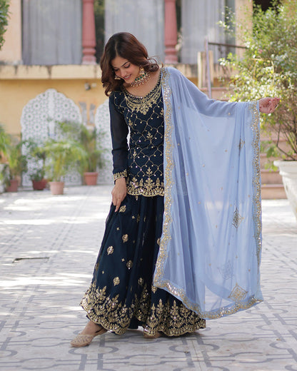 Rama Color Faux Blooming Embroidered Palazzo Suit