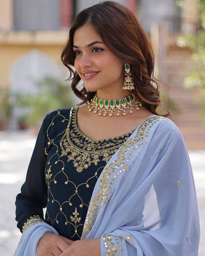 Rama Color Faux Blooming Embroidered Palazzo Suit