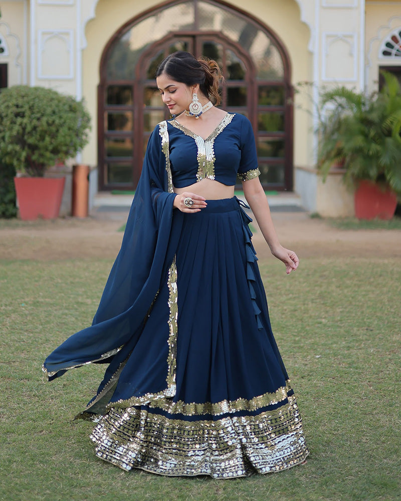 Georgette Sequence Embroidery Rama Lehenga Choli