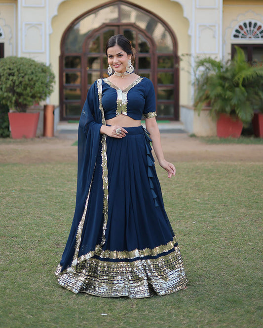 Georgette Sequence Embroidery Rama Lehenga Choli