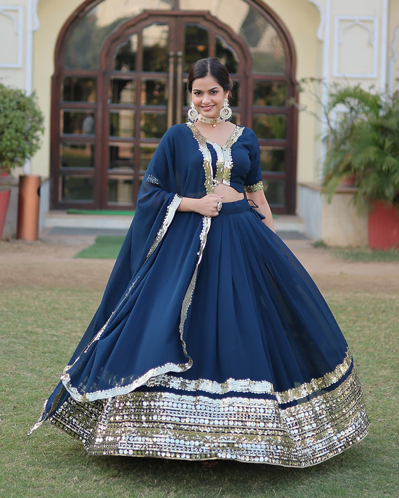 Georgette Sequence Embroidery Rama Lehenga Choli