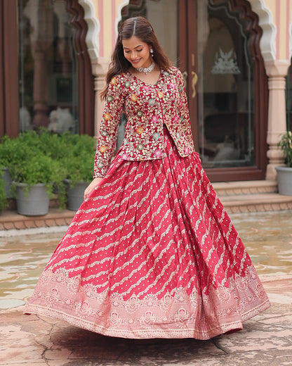 Rani Pink Color Viscose jacquard Crop Top Lehenga Choli
