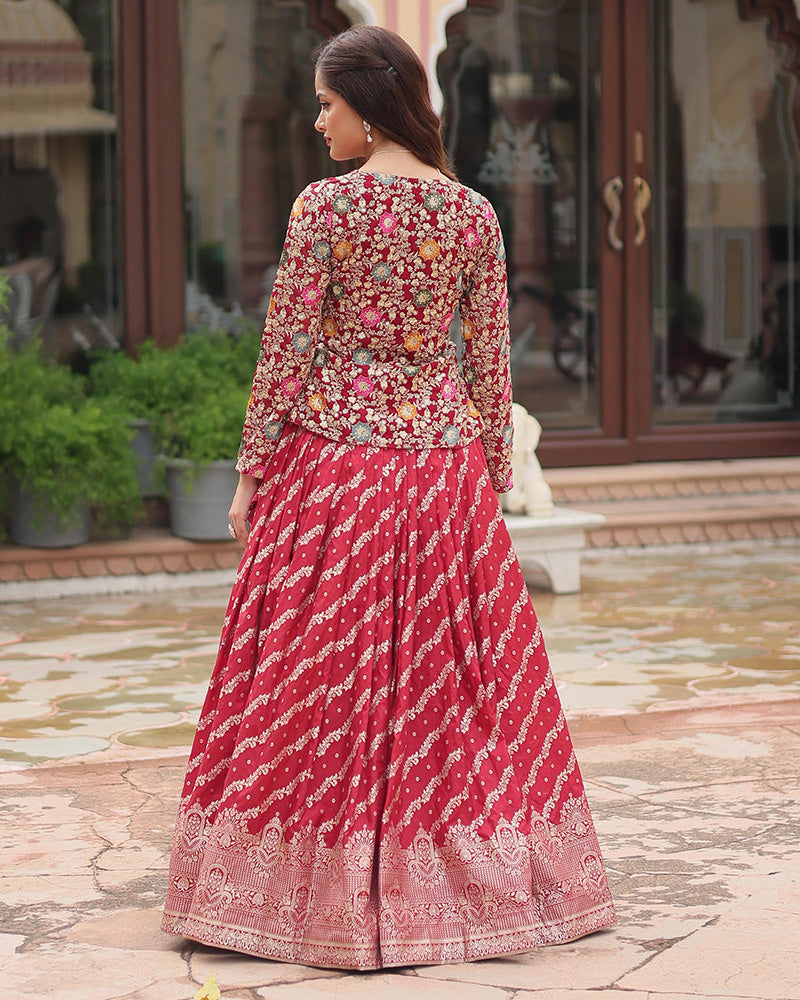 Rani Pink Color Viscose jacquard Crop Top Lehenga Choli
