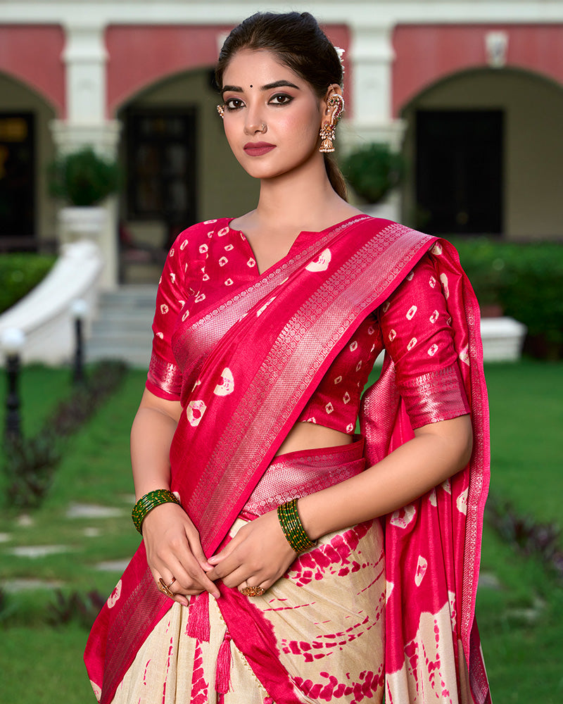 Red Color Dola Silk Shibori Print  South Indian Half Saree Lehenga Choli