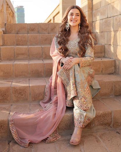 Shriyanshi Sky Blue Embroidered Kurti Palazzo Set