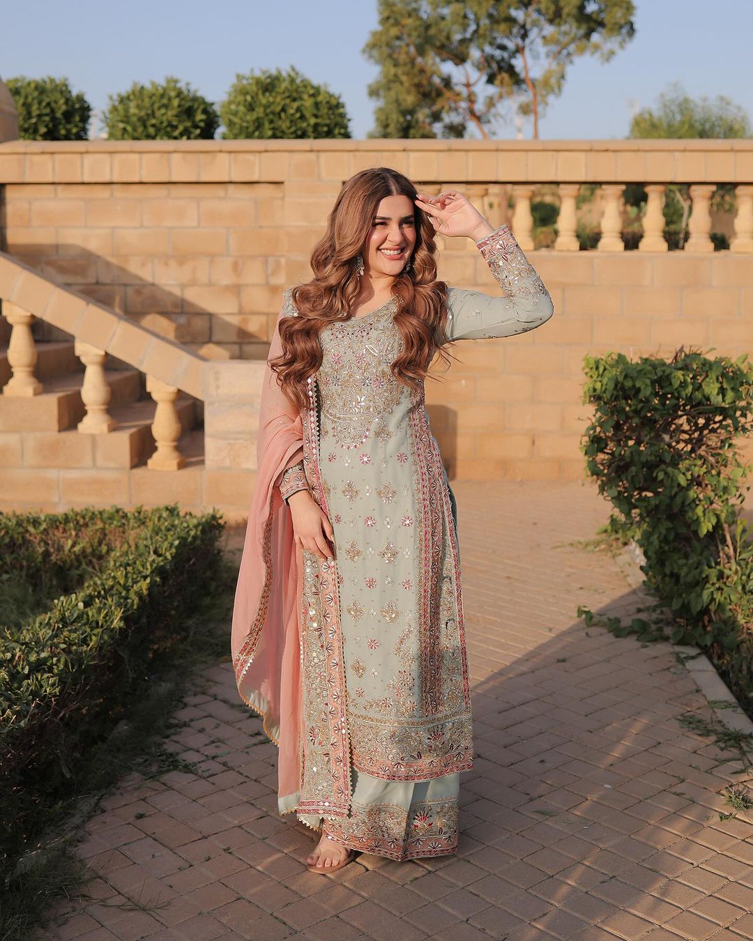 Shriyanshi Sky Blue Embroidered Kurti Palazzo Set