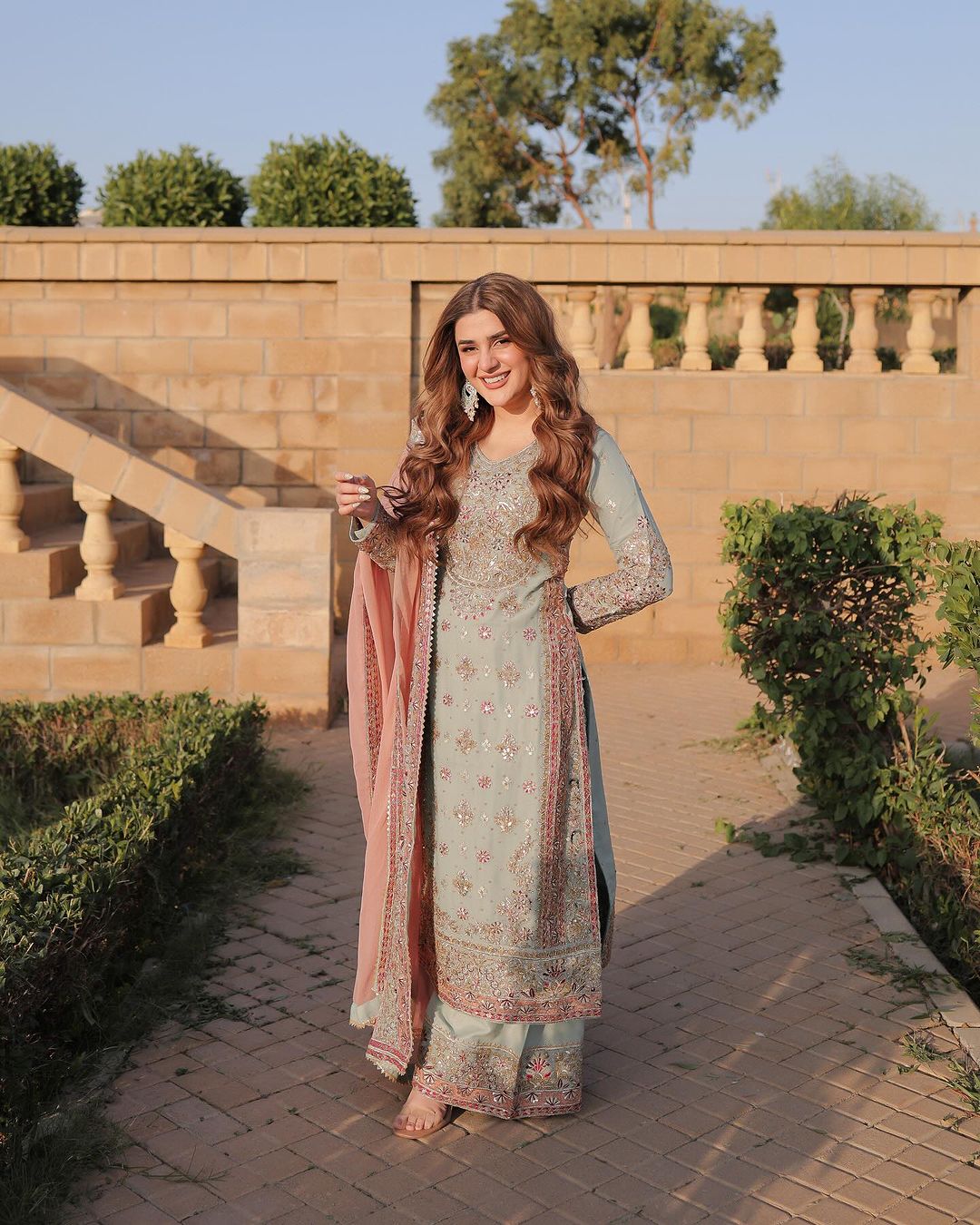 Shriyanshi Sky Blue Embroidered Kurti Palazzo Set
