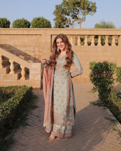 Shriyanshi Sky Blue Embroidered Kurti Palazzo Set