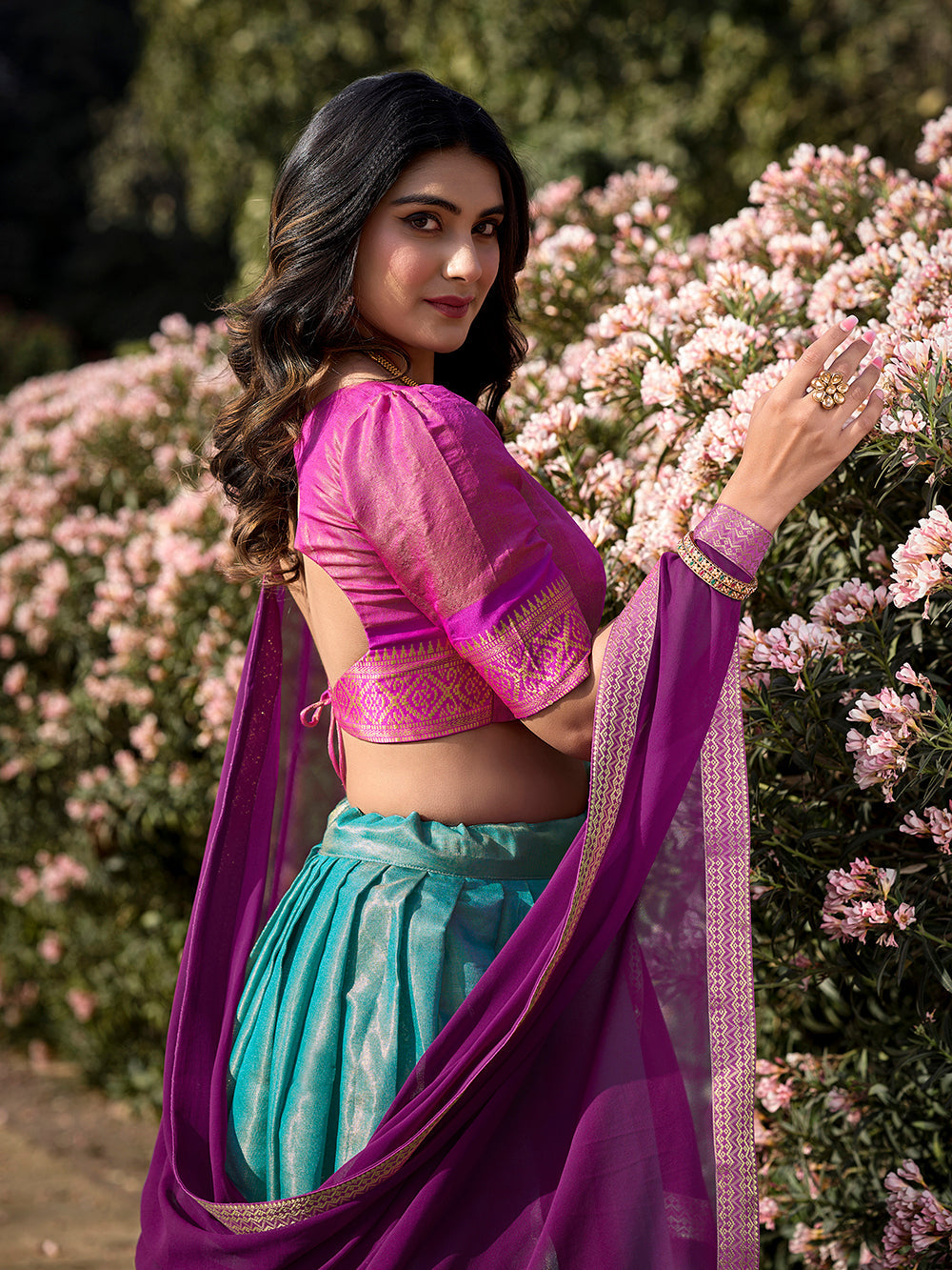 Sky Blue Color Zari Weaving Work Kanchipuram Women Half Saree Lehenga Set
