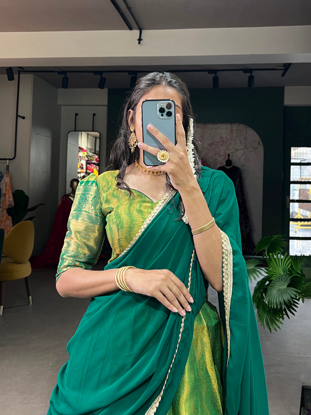 Parrot Color Zari Weaving Work Kanjivaram Lehenga Choli