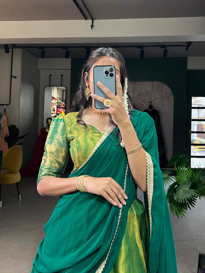 Parrot Color Zari Weaving Work Kanjivaram Lehenga Choli