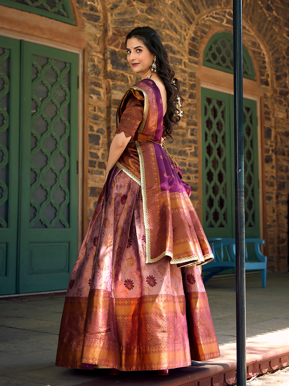 Purple Color Zari Weaving Work Jacquard Silk Lehenga Choli