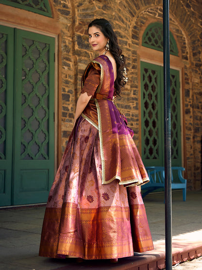 Purple Color Zari Weaving Work Jacquard Silk Lehenga Choli