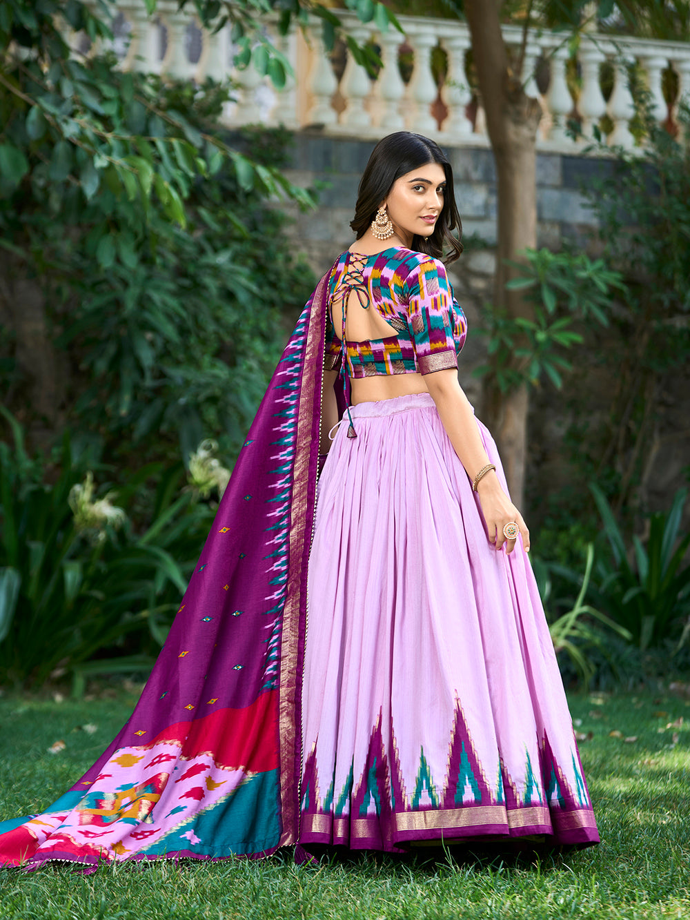 Light Pink Color Print With Foil Work Tussar Silk Lehenga Choli