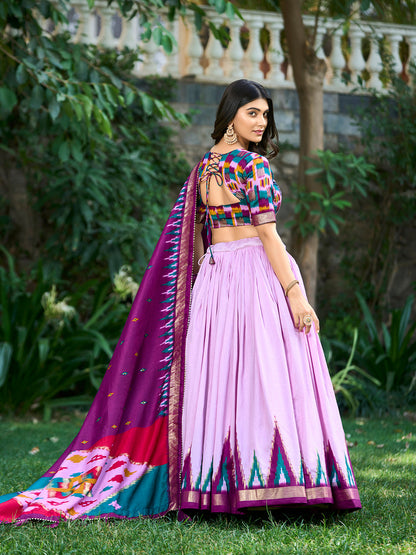 Light Pink Color Print With Foil Work Tussar Silk Lehenga Choli