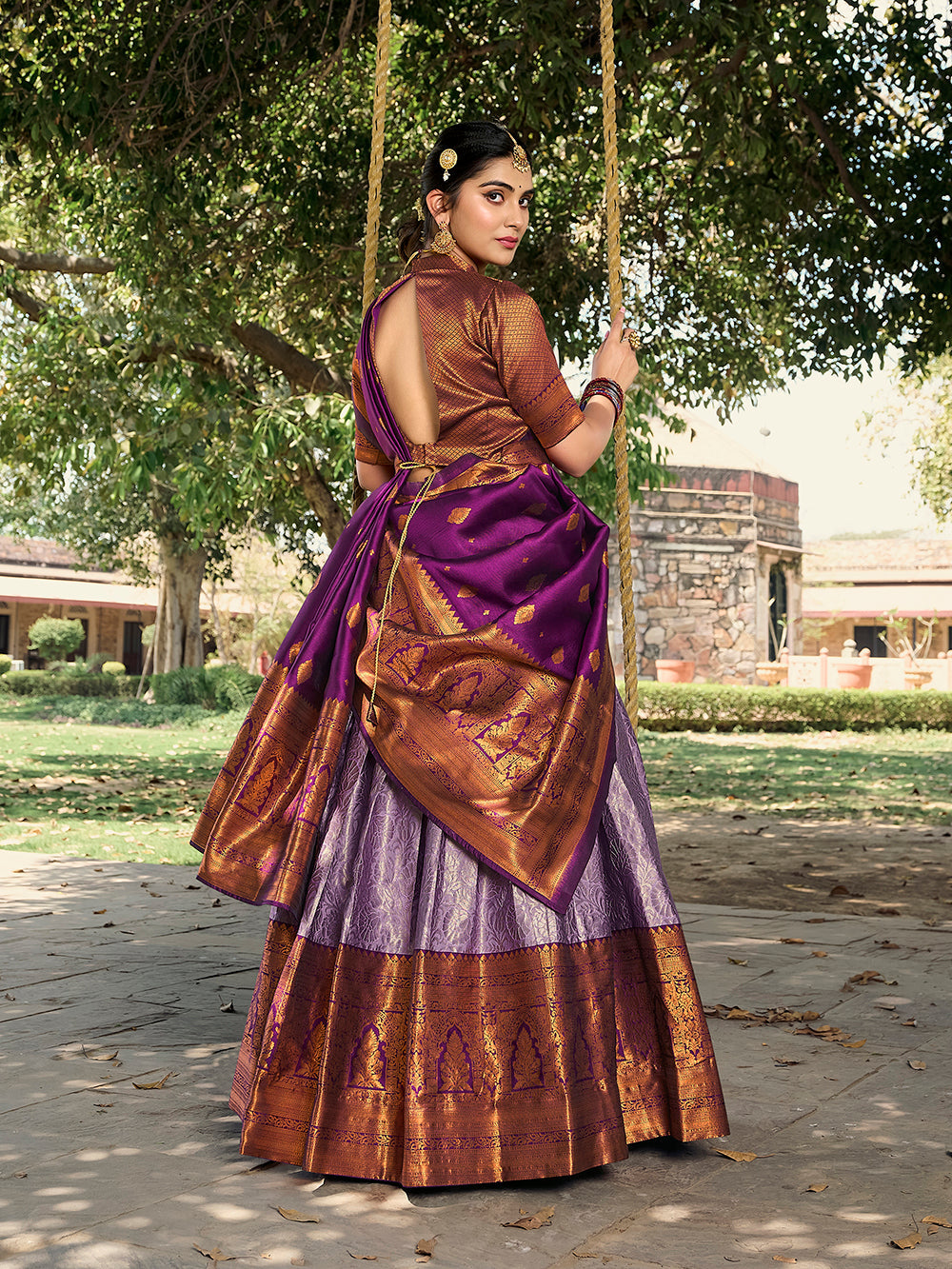 Lavender Color Zari Weaving Work Jacquard Silk Lehenga Choli