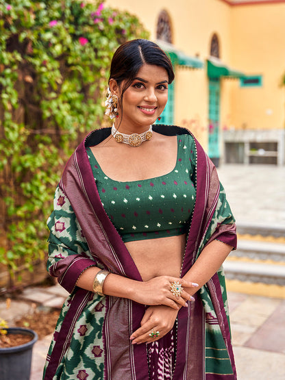 Wine Color Print With Foil Work Tussar Silk Lehenga Choli