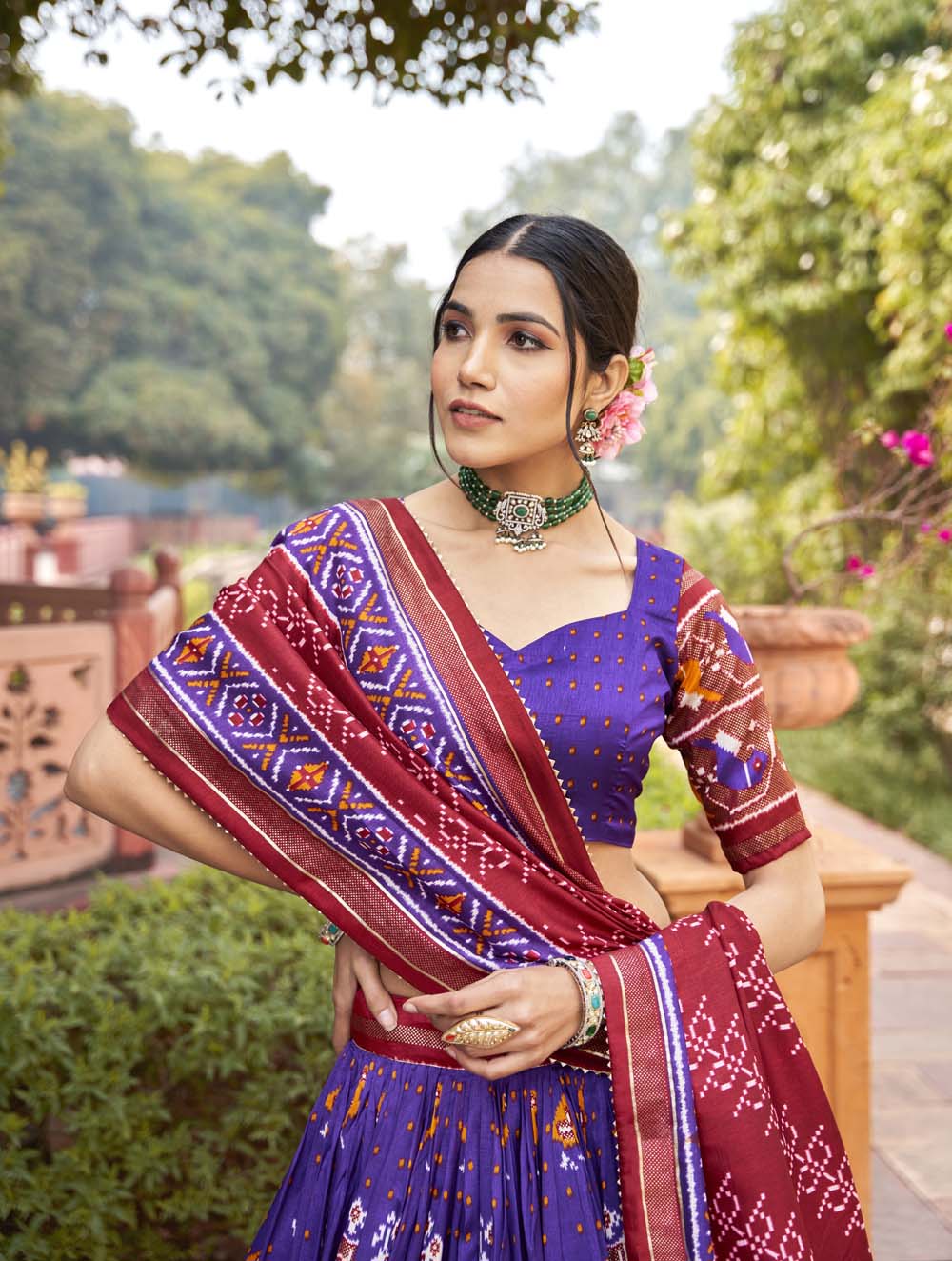 Purple Color Patola Print With Foil Work Tussar Silk Lehenga Choli
