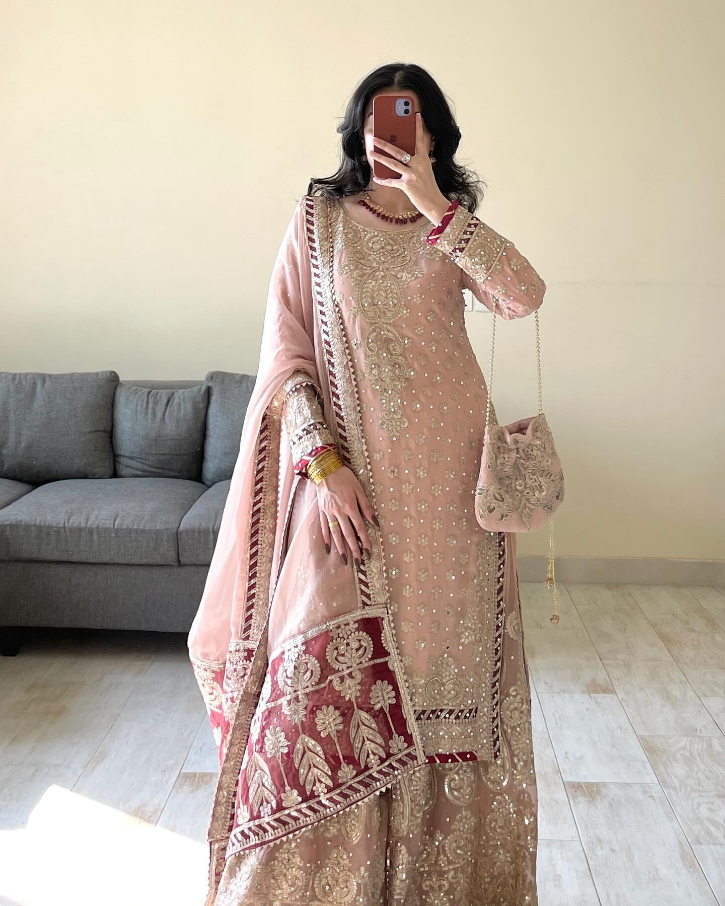 Vihana Pink Embroidered Kurti Palazzo Suit Set